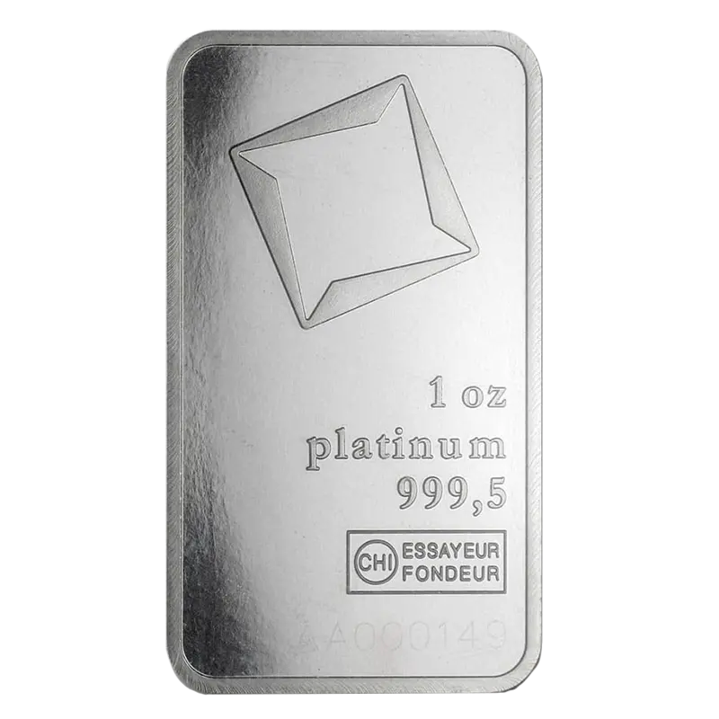 An image of a Valcambi 1-ounce platinum bar offered by TD Precious Metals.